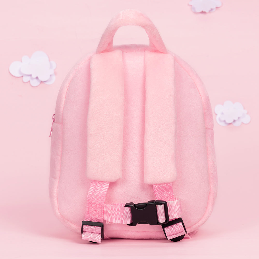 Personnalisée Sac à Dos en Peluche Rose avec Yeux Ouverts aux Cheveux Noirs