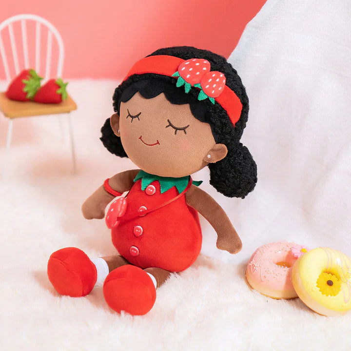 Teint Foncé Personnalisée Poupée en Peluche en Costume Rouge de Fraise