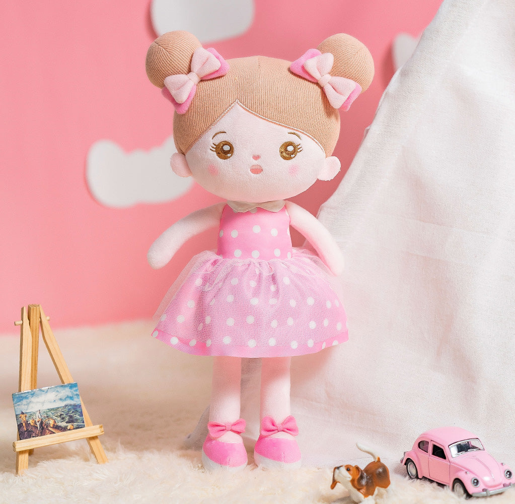 Abby Personnalisée Poupée en Peluche en Robe Rose à Pois Blancs