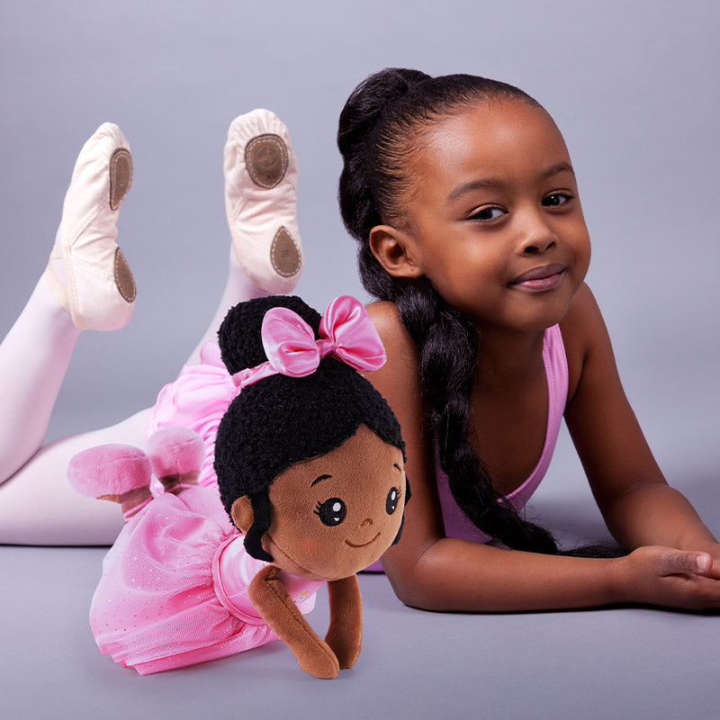 Teint Foncé Personnalisée Poupée en Peluche en Robe de Danse Rose