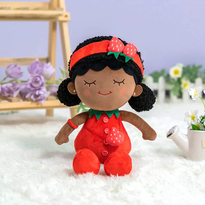 Teint Foncé Personnalisée Poupée en Peluche en Costume Rouge de Fraise