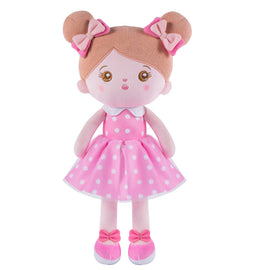 Personnalisée Poupée en Peluche avec Yeux Ouverts en Robe à Pois Roses