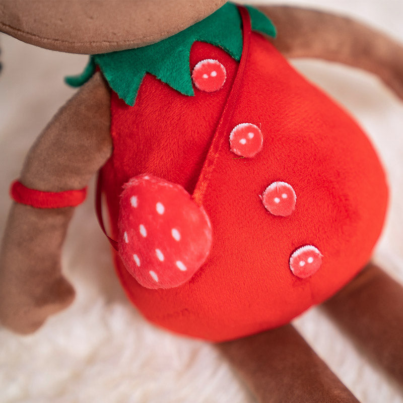 Teint Foncé Personnalisée Poupée en Peluche en Costume Rouge de Fraise