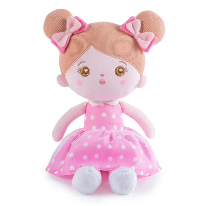 Personnalisée Poupée en Peluche avec Yeux Ouverts en Robe à Pois Roses-1