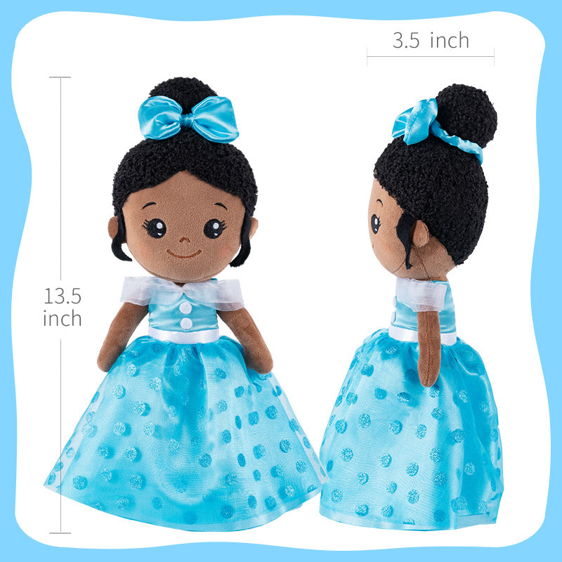 Teint Foncé Personnalisée Poupée en Peluche en Robe Longue Bleue