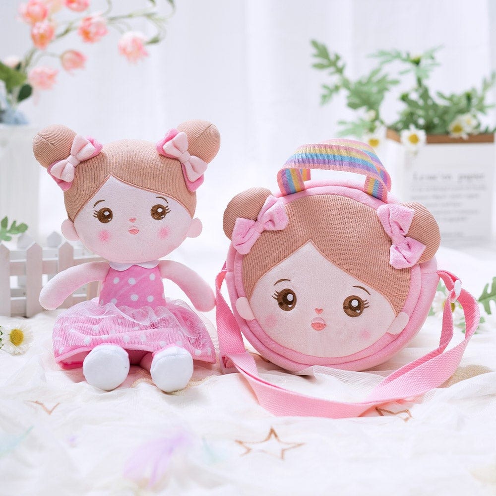 Abby Personnalisée Poupée en Peluche en Robe Rose à Pois Blancs