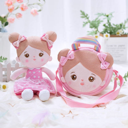 Abby Personnalisée Poupée en Peluche en Robe Rose à Pois Blancs