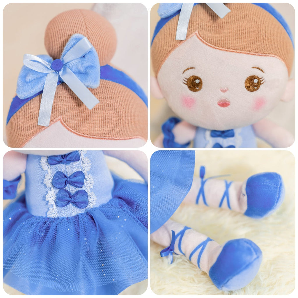 Personnalisée Poupée en Peluche avec Yeux Ouverts en Robe de Danse Bleue