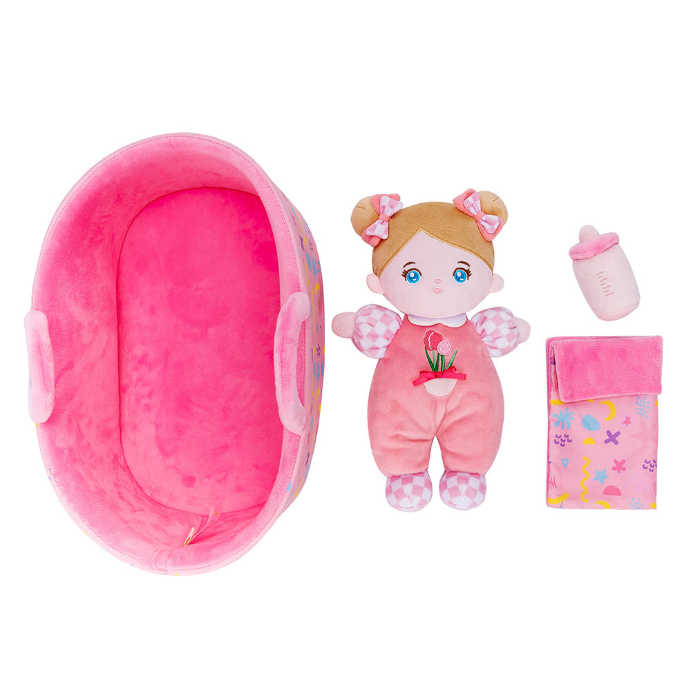 Mini Personnalisée Poupée en Peluche avec Yeux Bleus Ouverts & Ensemble-cadeau