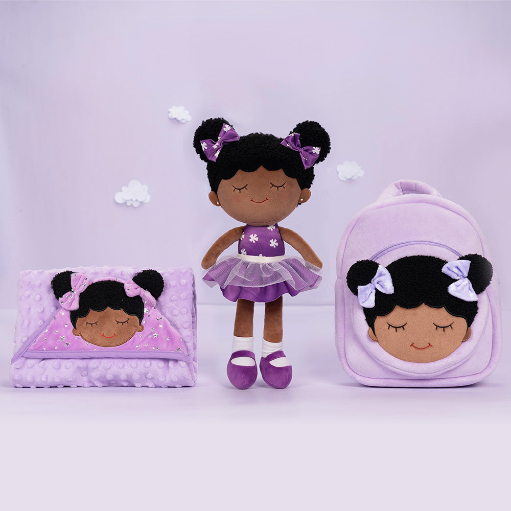 Teint Foncé Personnalisée Poupée en Peluche en Robe Violette