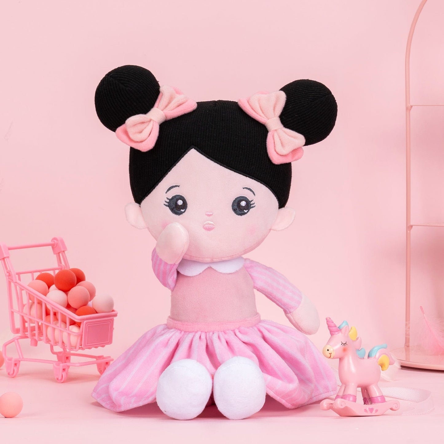 OUOZZZ Personalized Pink Black Hair Baby Doll Only Doll⭕️