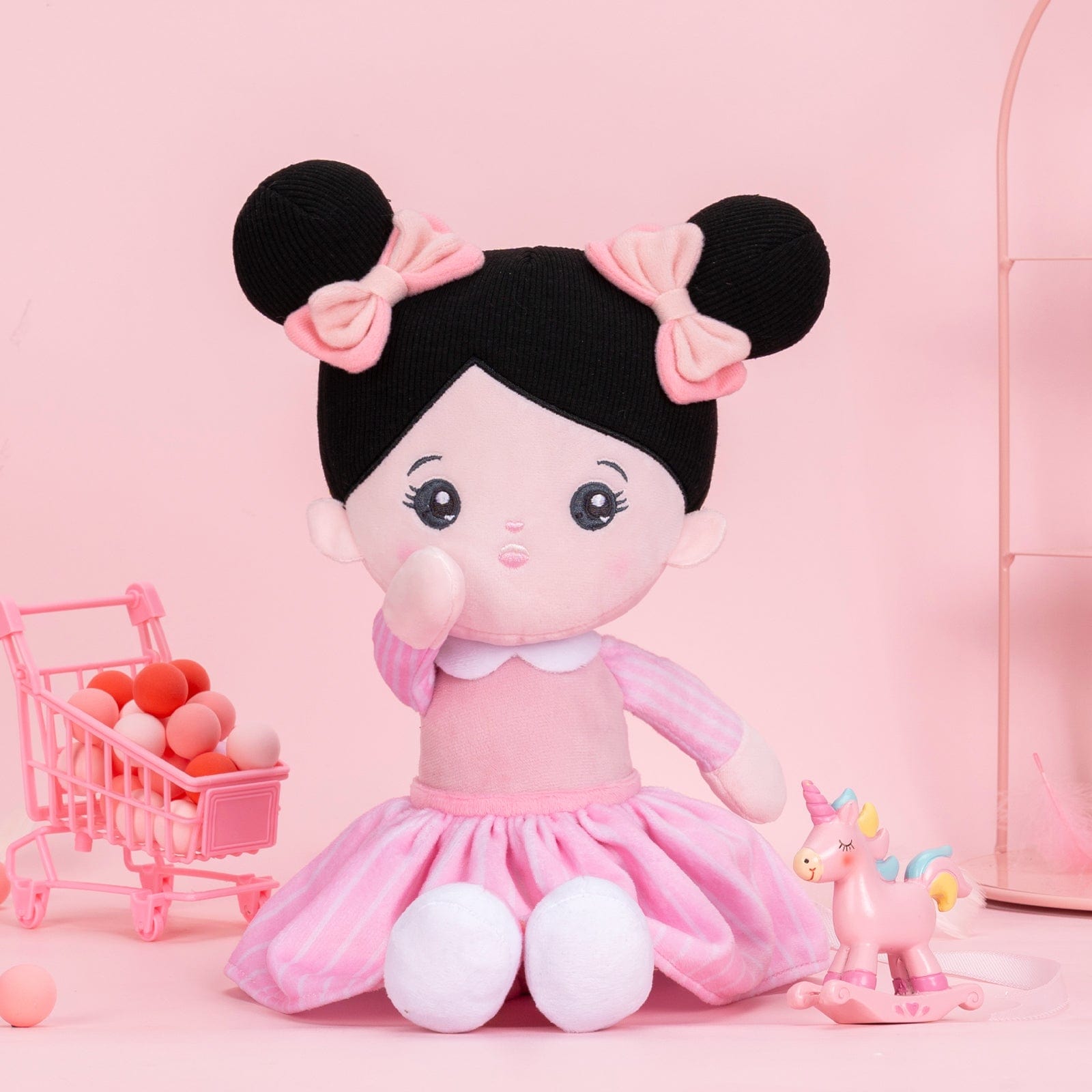 OUOZZZ Personalized Pink Black Hair Baby Doll Only Doll⭕️