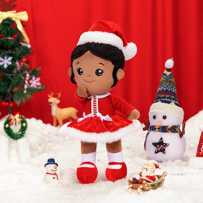 Teint Foncé Personnalisée Poupée en Peluche en Costume Rouge de Noël
