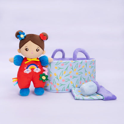 Mini Personnalisée Poupée en Peluche avec Yeux Ouverts dans Teint Brun& Ensemble-cadeau