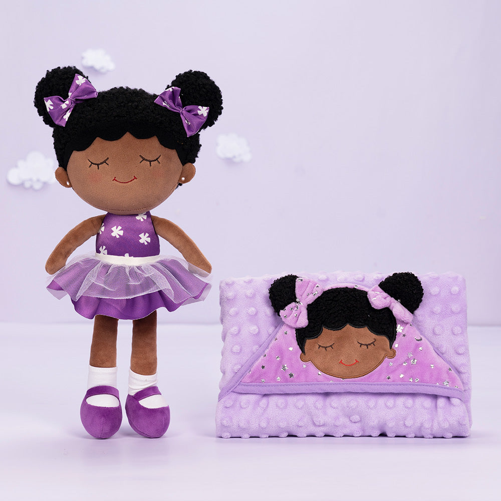 Teint Foncé Personnalisée Poupée en Peluche en Robe Violette