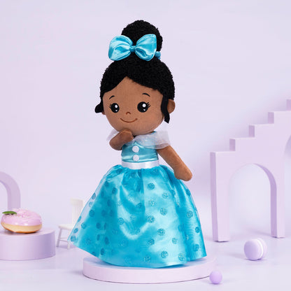 Teint Foncé Personnalisée Poupée en Peluche en Robe Longue Bleue