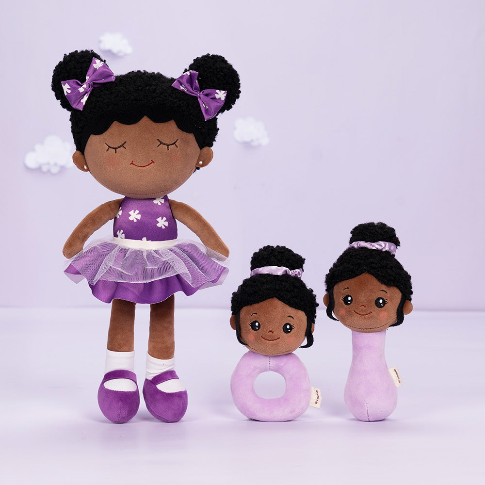 Teint Foncé Personnalisée Poupée en Peluche en Robe Violette