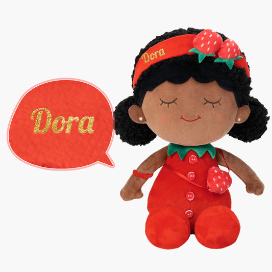 Teint Foncé Personnalisée Poupée en Peluche en Costume Rouge de Fraise
