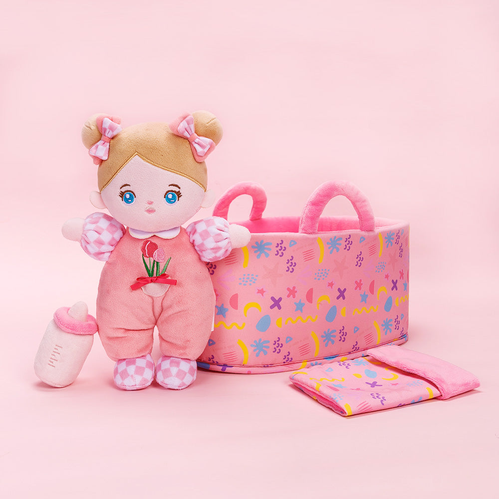 Mini Personnalisée Poupée en Peluche avec Yeux Bleus Ouverts & Ensemble-cadeau