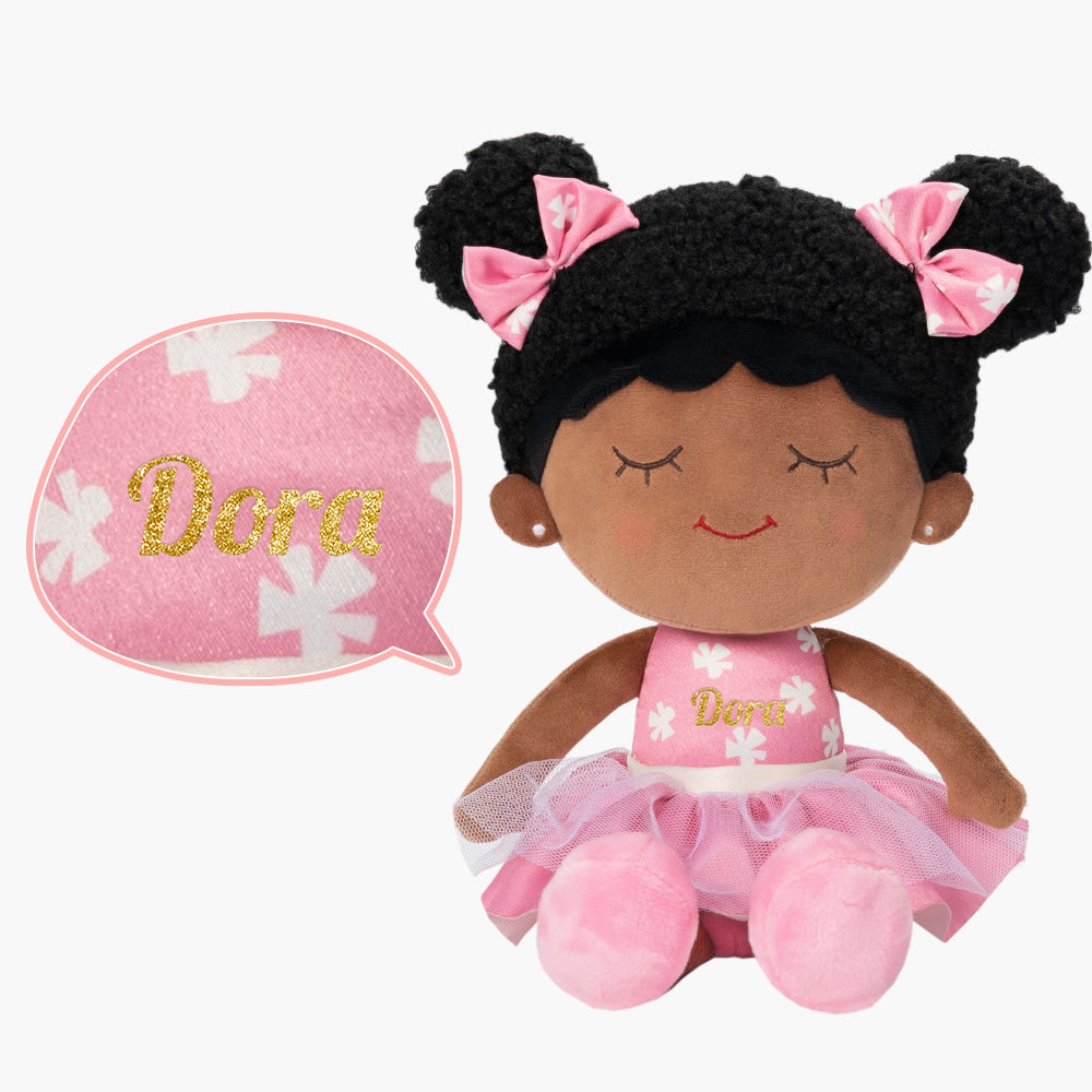 Teint Foncé Personnalisée Poupée en Peluche en Robe Rose