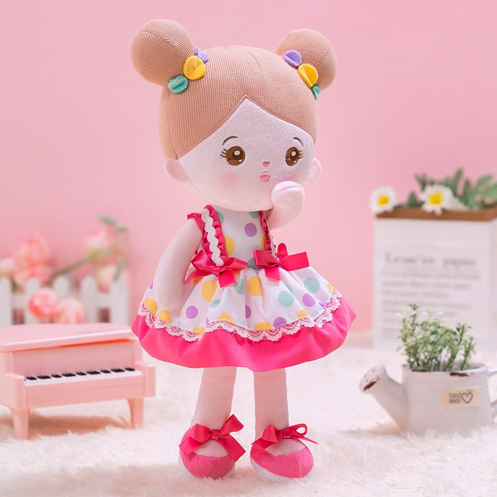 OUOZZZ Personalized Pink Polka Dot Skirt Plush Rag Baby Doll Only Doll
