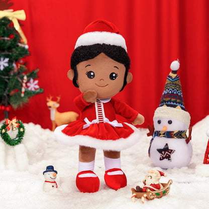 Teint Foncé Personnalisée Poupée en Peluche en Costume Rouge de Noël