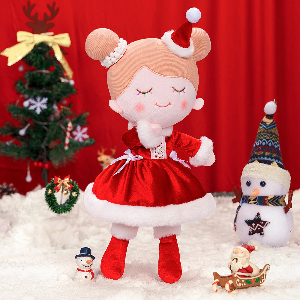 Personnalisée Poupée en Peluche avec Cils Arc-en-ciel en Costume Rouge de Noël