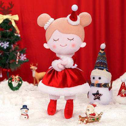 Personnalisée Poupée en Peluche avec Cils Arc-en-ciel en Costume Rouge de Noël