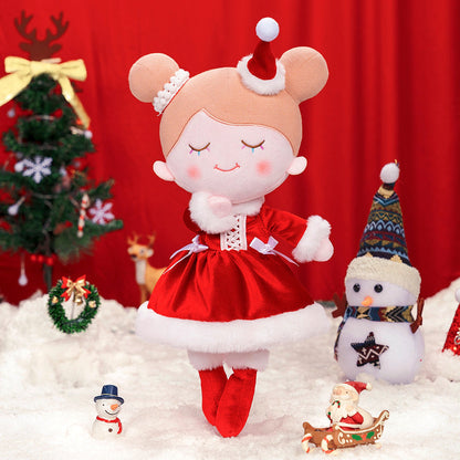 Personnalisée Poupée en Peluche avec Cils Arc-en-ciel en Costume Rouge de Noël