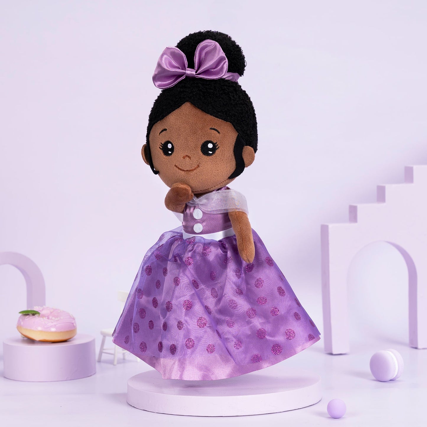 Teint Foncé Personnalisée Poupée en Peluche en Robe Longue Violette