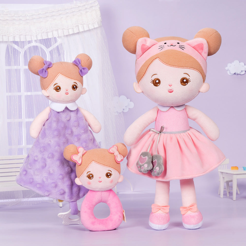 Personnalisée Poupée en Peluche avec Yeux Ouverts de Chat Rose