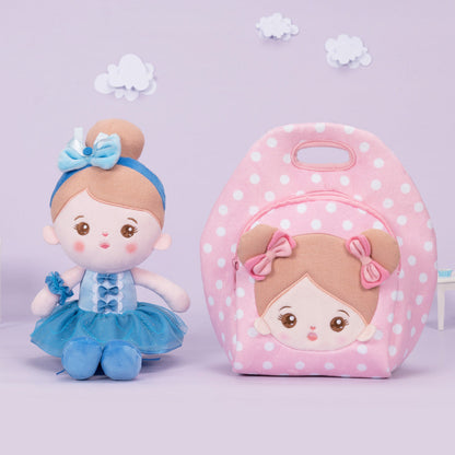Personnalisée Poupée en Peluche avec Yeux Ouverts en Robe de Danse Bleue