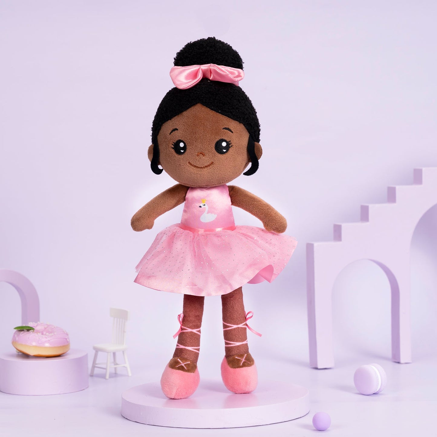 Teint Foncé Personnalisée Poupée en Peluche en Robe de Danse Rose