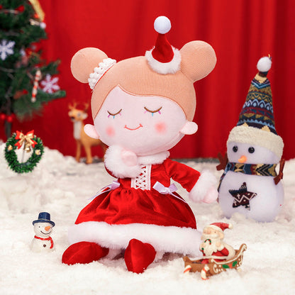 Personnalisée Poupée en Peluche avec Cils Arc-en-ciel en Costume Rouge de Noël