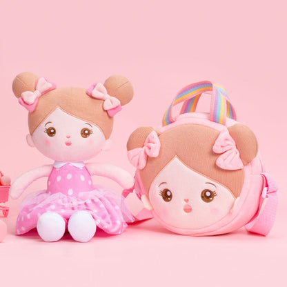 Personnalisée Poupée en Peluche avec Yeux Ouverts en Robe à Pois Roses