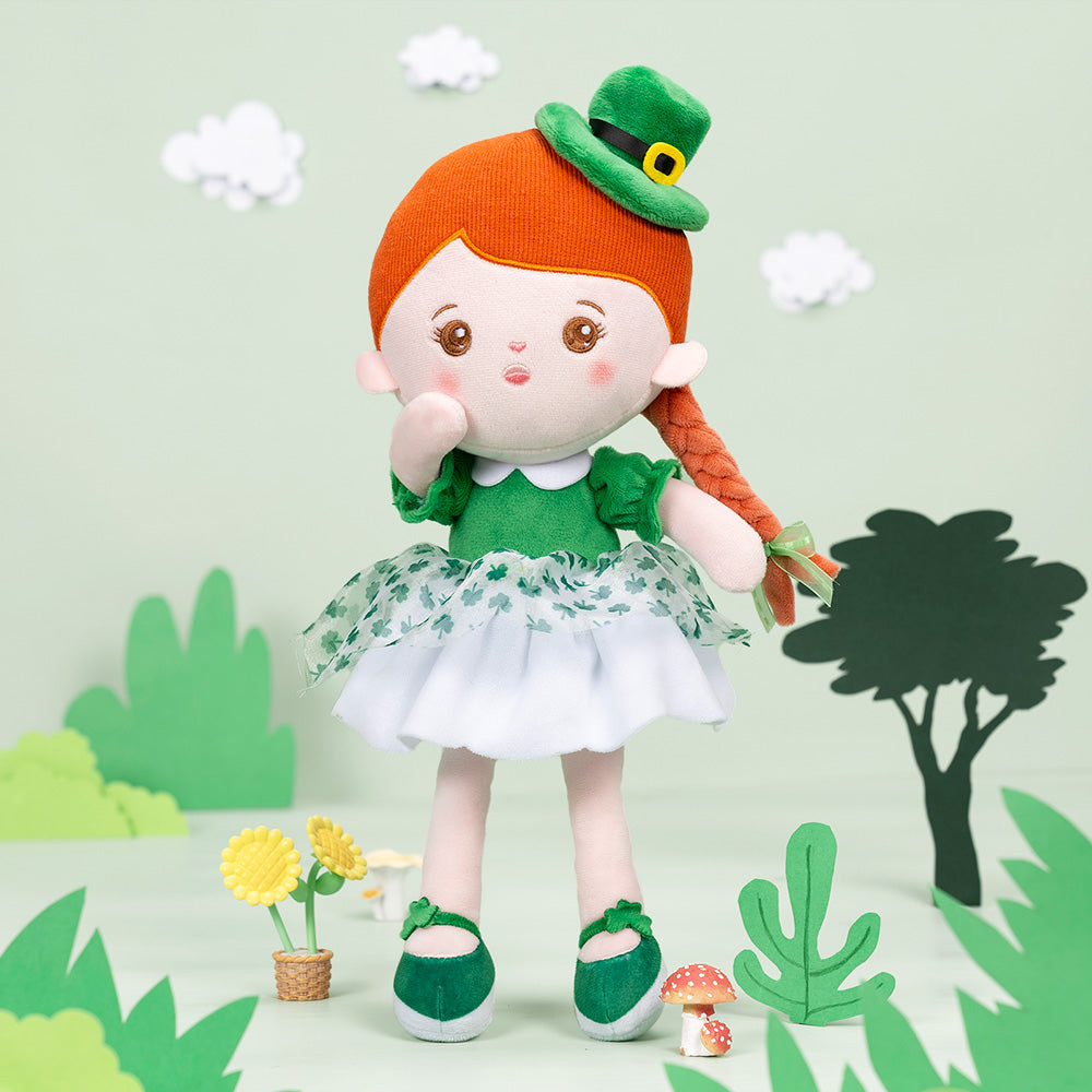 Personnalisée Poupée en Peluche avec Yeux Ouverts en Costume de Trèfle