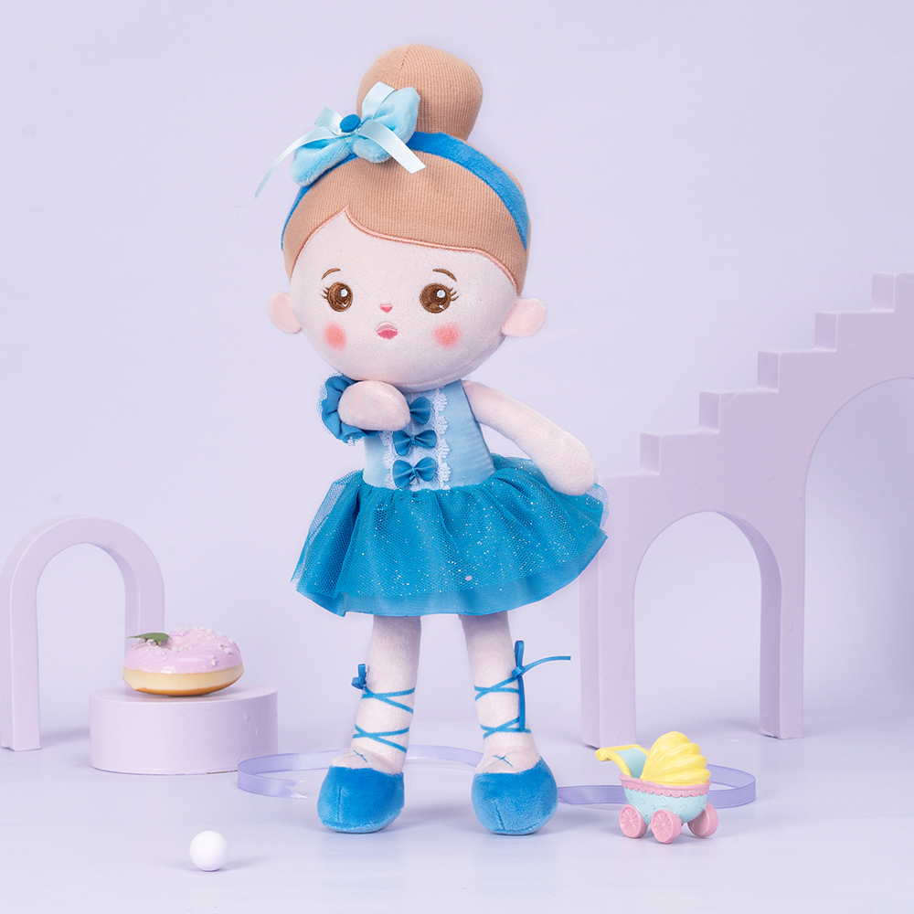 Personnalisée Poupée en Peluche avec Yeux Ouverts en Robe de Danse Bleue