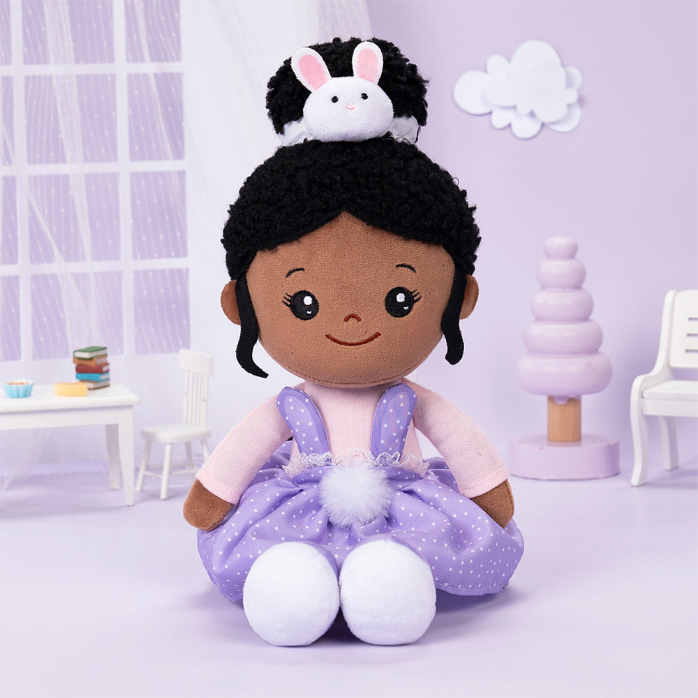 Teint Foncé Personnalisée Poupée en Peluche en Costume de Lapin Violet