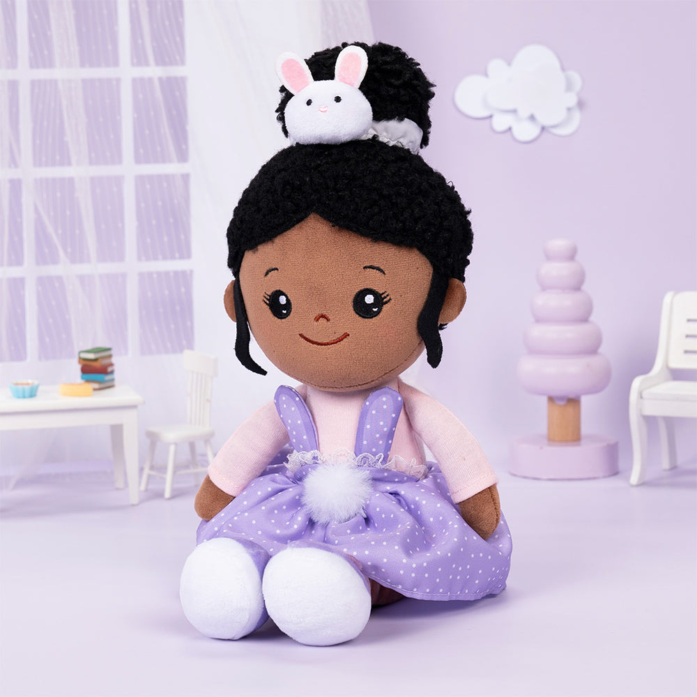 Teint Foncé Personnalisée Poupée en Peluche en Costume de Lapin Violet