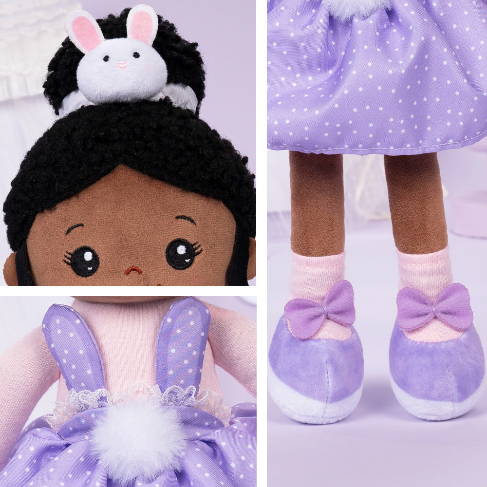 Teint Foncé Personnalisée Poupée en Peluche en Costume de Lapin Violet