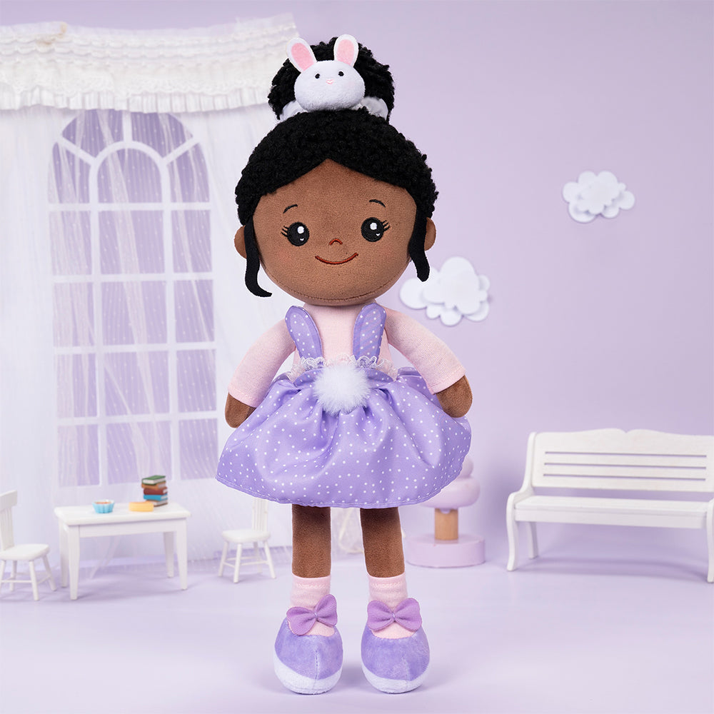 Teint Foncé Personnalisée Poupée en Peluche en Costume de Lapin Violet