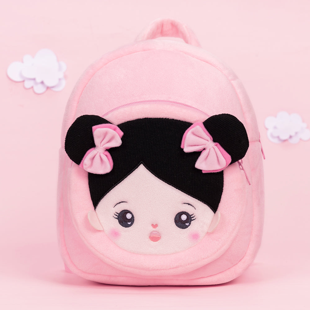 Personnalisée Sac à Dos en Peluche Rose avec Yeux Ouverts aux Cheveux Noirs