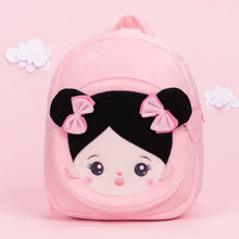 Charger l&#39;image dans la galerie, Personnalisée Sac à Dos en Peluche Rose avec Yeux Ouverts aux Cheveux Noirs