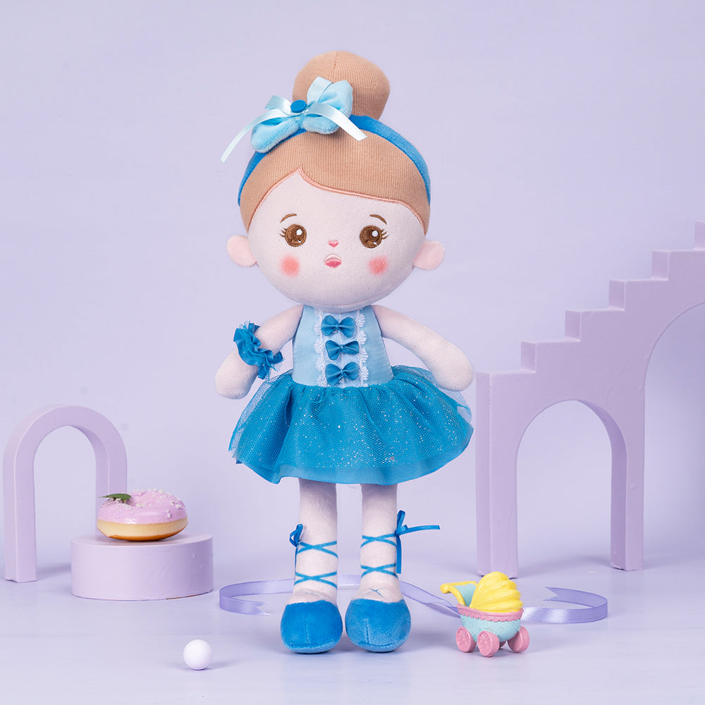 Personnalisée Poupée en Peluche avec Yeux Ouverts en Robe de Danse Bleue