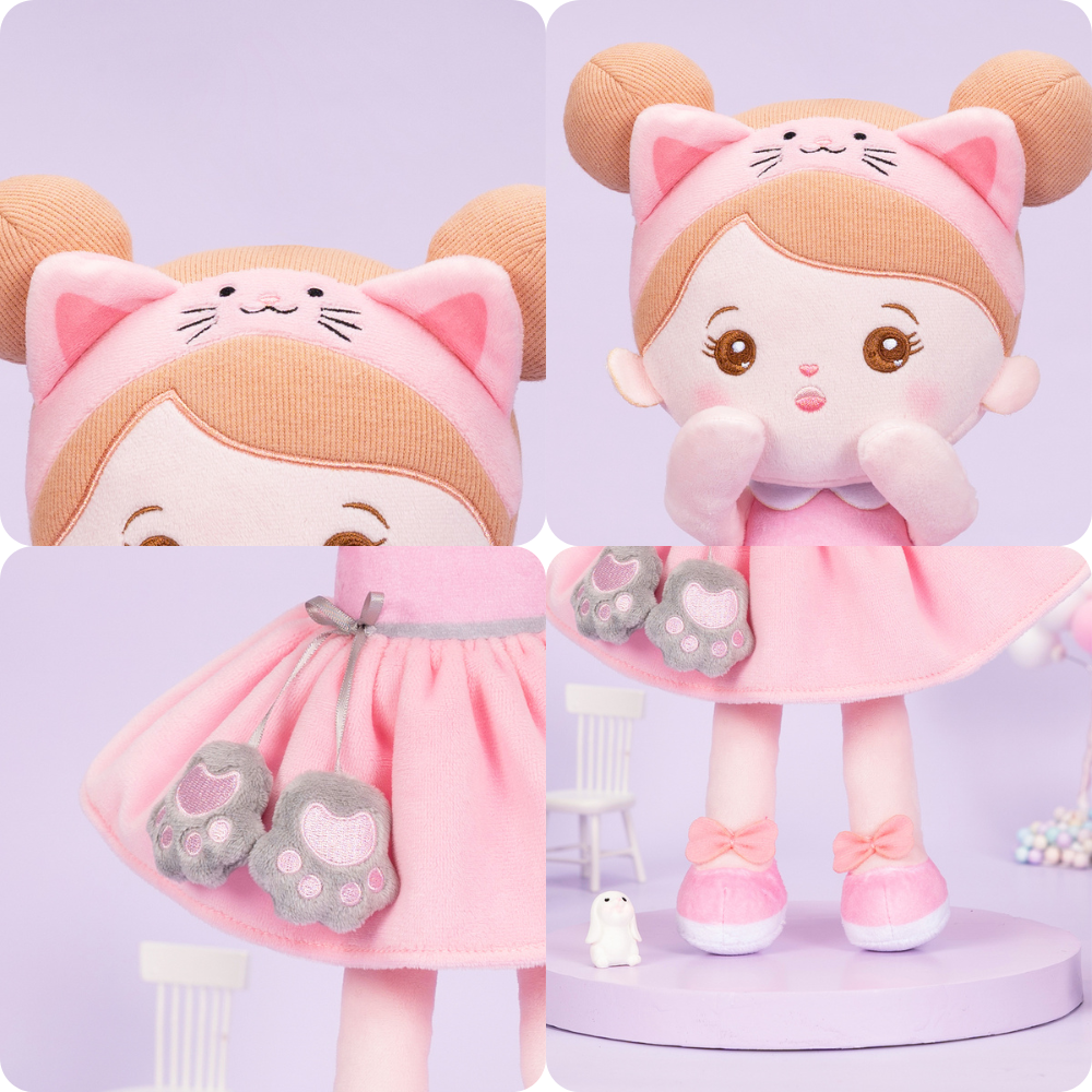 Personnalisée Poupée en Peluche avec Yeux Ouverts de Chat Rose