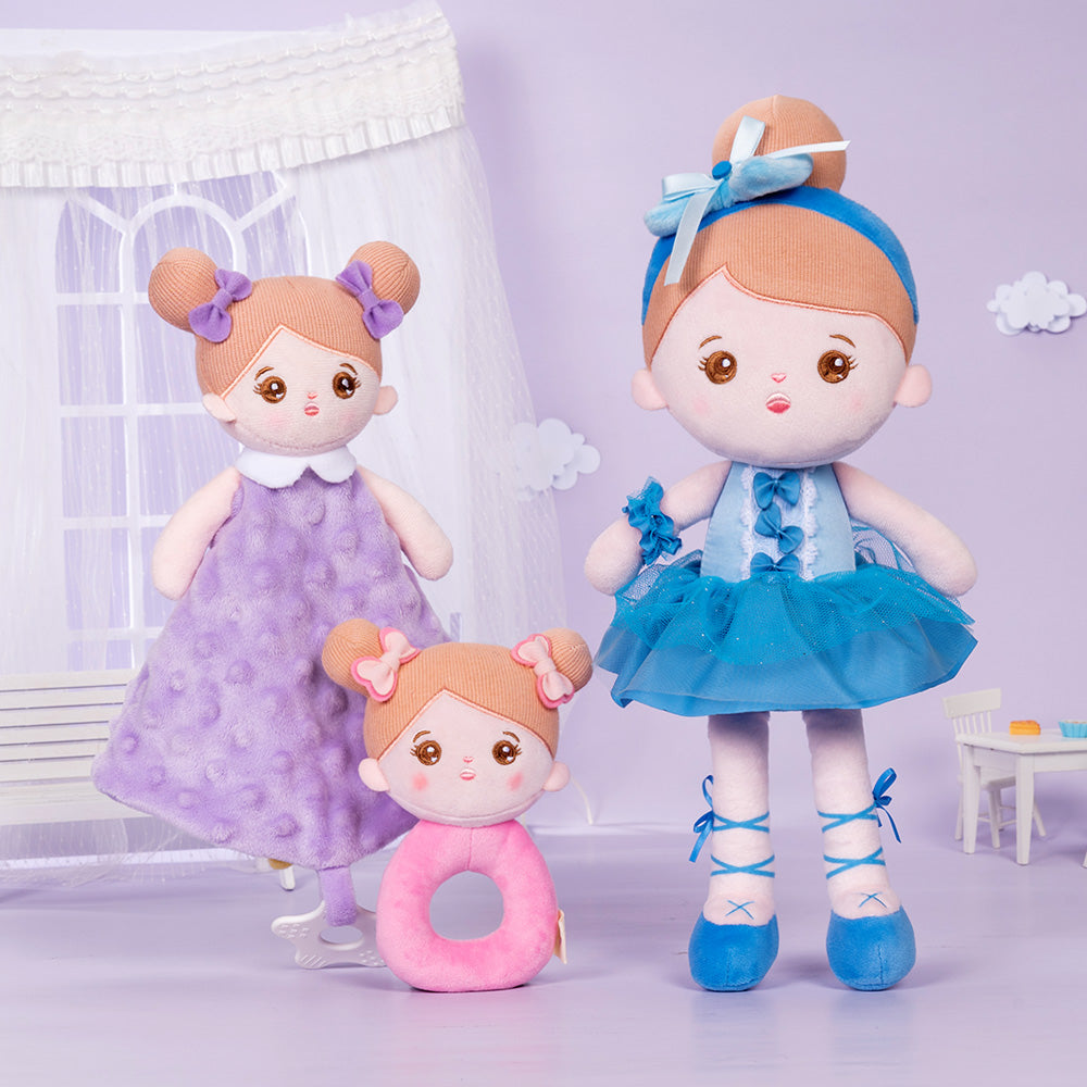 Personnalisée Poupée en Peluche avec Yeux Ouverts en Robe de Danse Bleue