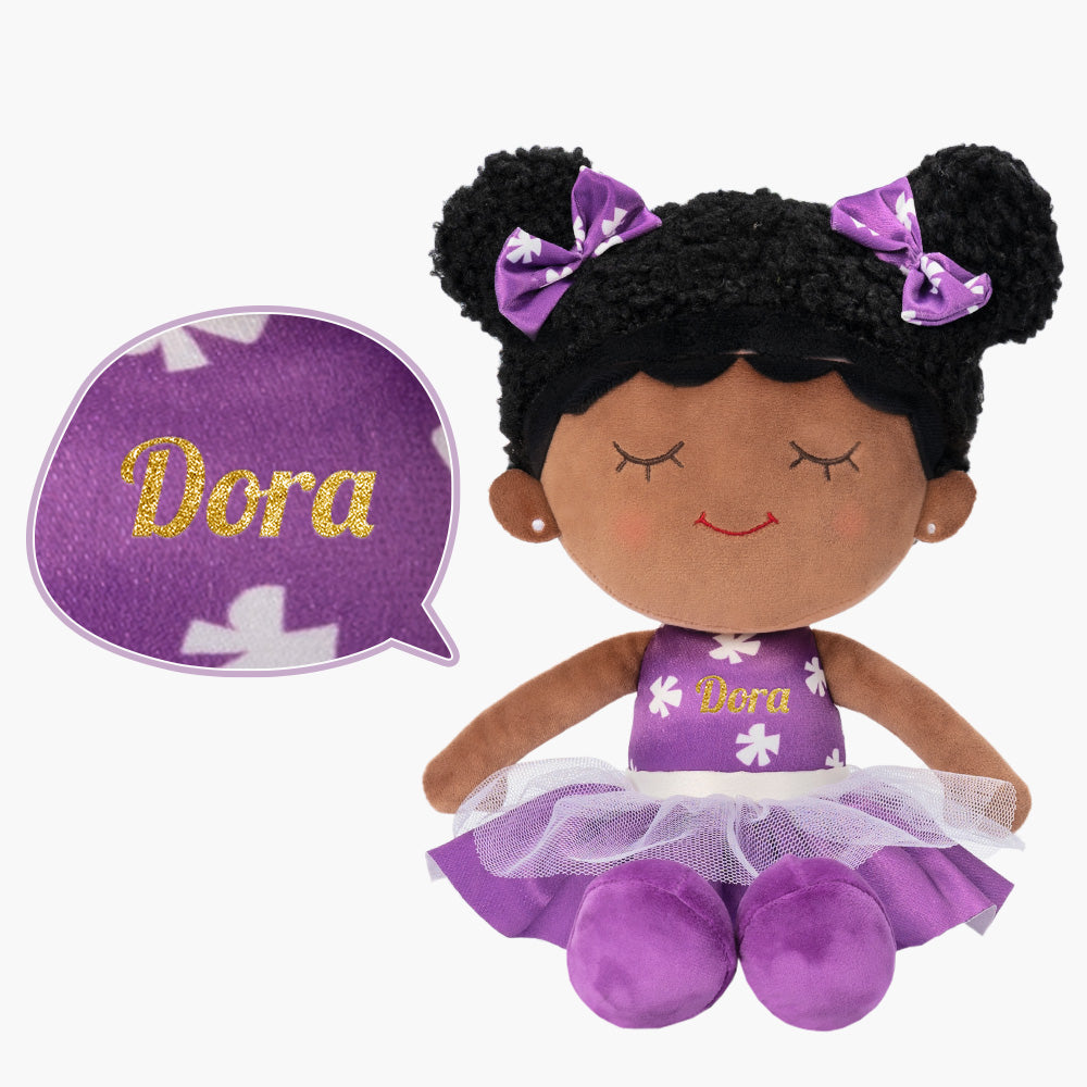 Teint Foncé Personnalisée Poupée en Peluche en Robe Violette