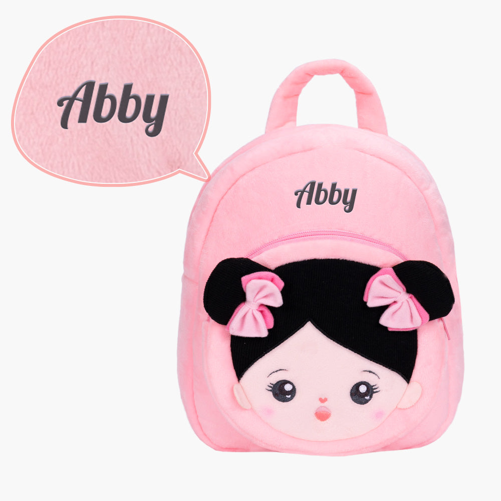 Personnalisée Sac à Dos en Peluche Rose avec Yeux Ouverts aux Cheveux Noirs