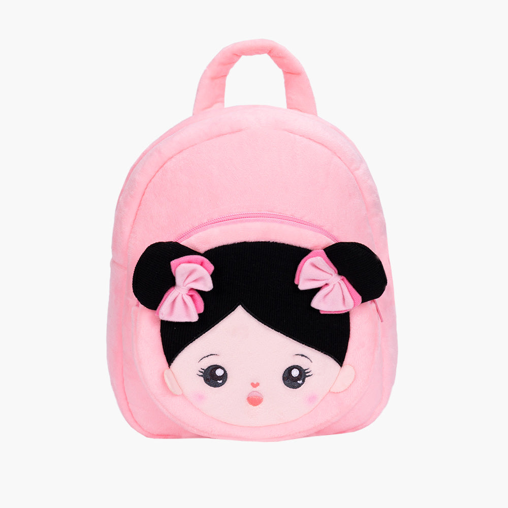 Personnalisée Sac à Dos en Peluche Rose avec Yeux Ouverts aux Cheveux Noirs