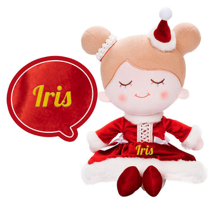 Personnalisée Poupée en Peluche avec Cils Arc-en-ciel en Costume Rouge de Noël